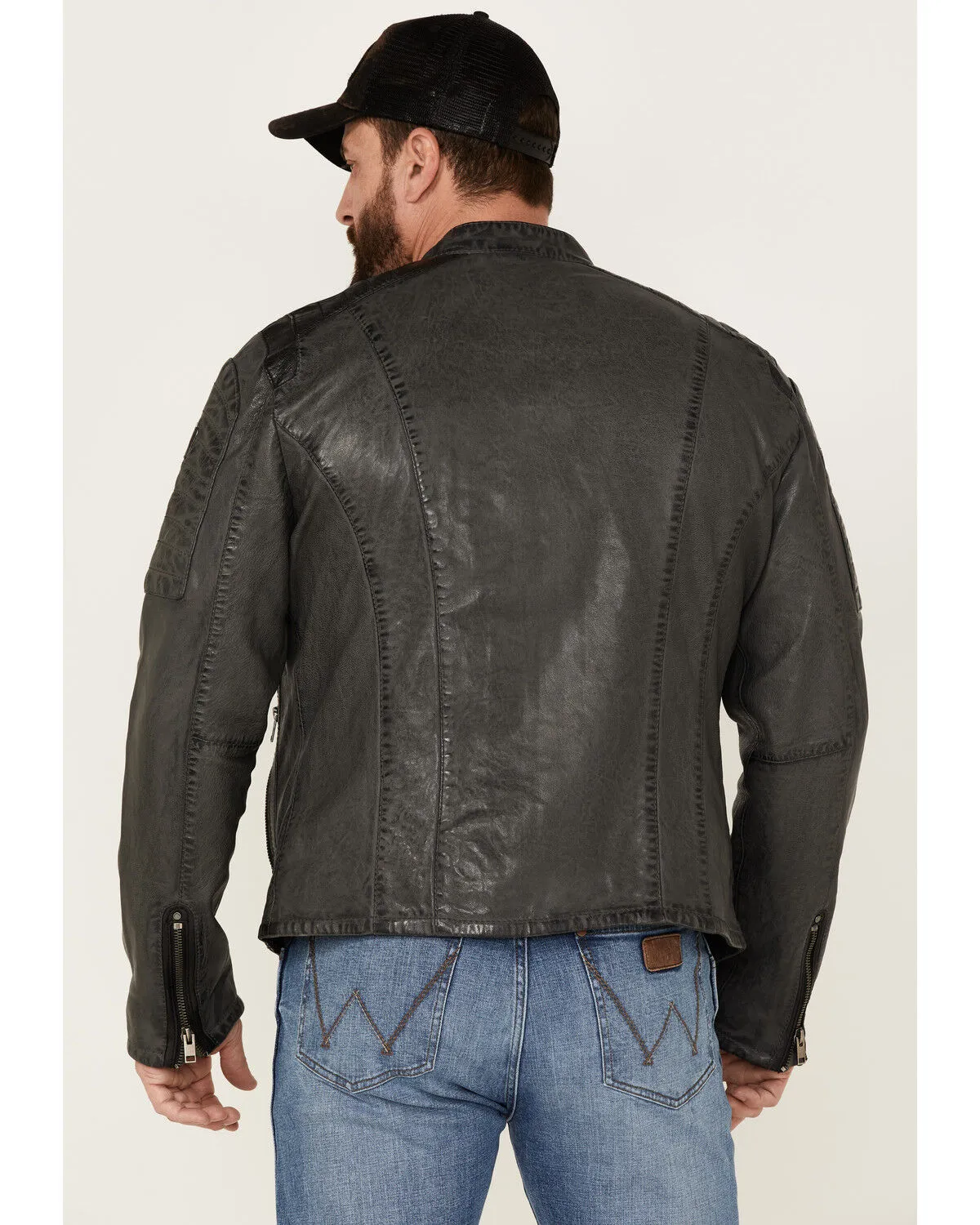 Product Name:  Maruitius Leather Men's Plexo Gray Zip-Front Leather Moto Jacket