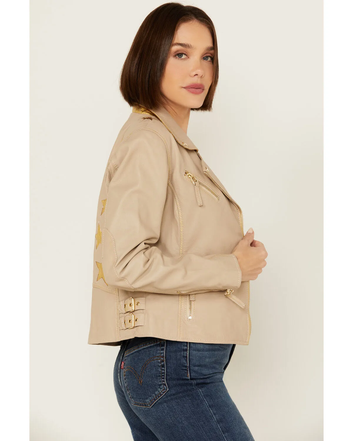 Product Name:  Mauritius Leather Women's Christy Star Zip-Front Moto Leather Jacket