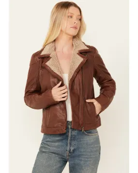 Product Name:  Mauritius Leather Women's Sherpa Collar Leather Moto Jacket