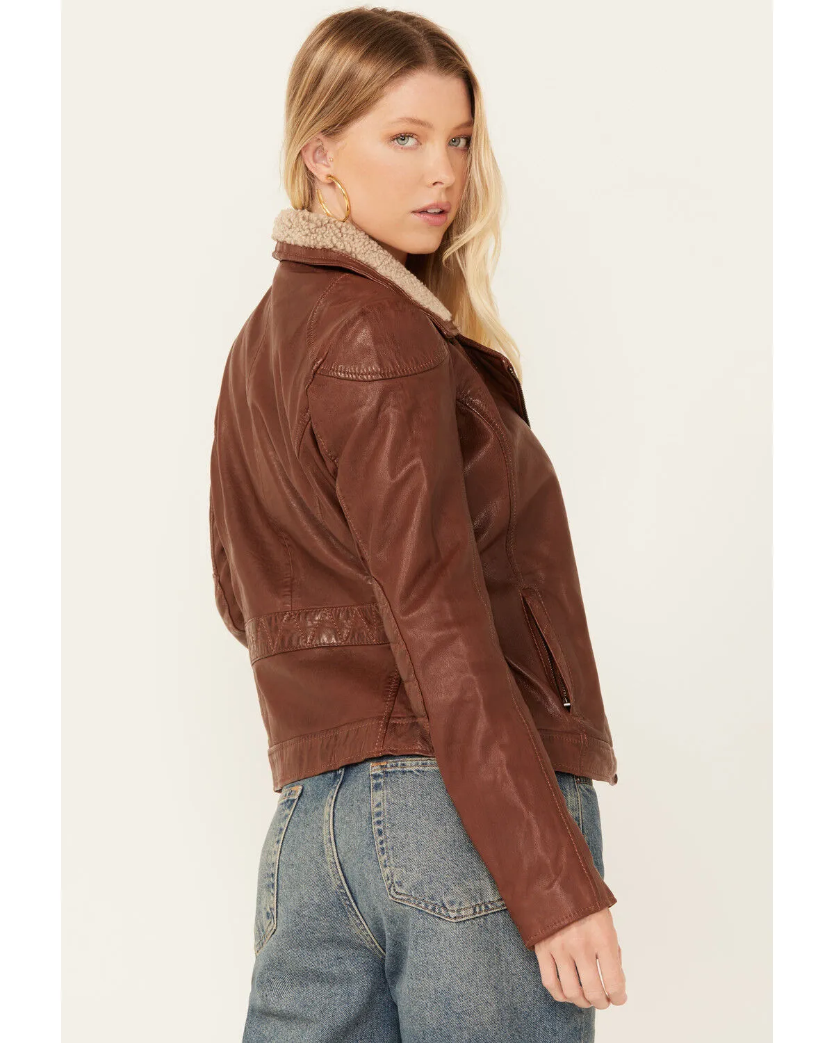 Product Name:  Mauritius Leather Women's Sherpa Collar Leather Moto Jacket