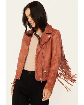 Product Name:  Mauritius Leather Women's Zoe RF Fringe Sleeve Leather Moto Jacket