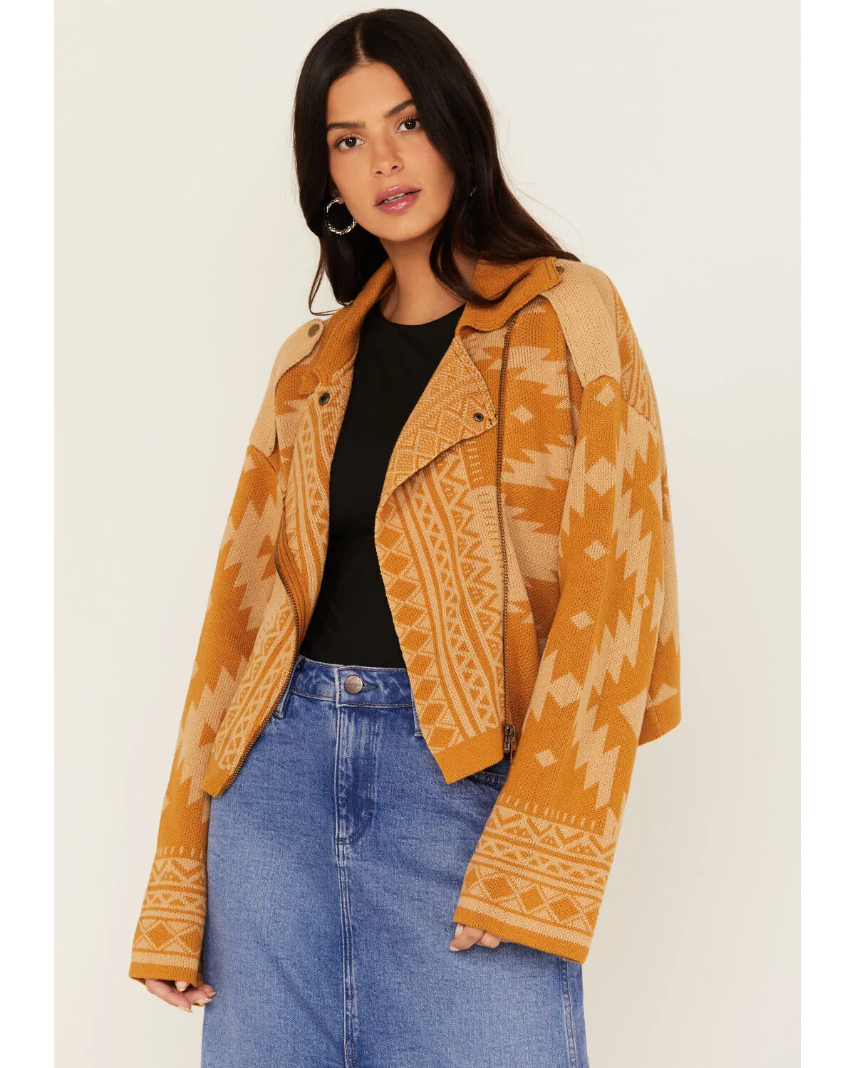 Product Name:  Miss Me Women's Southwestern Print Knit Moto Jacket