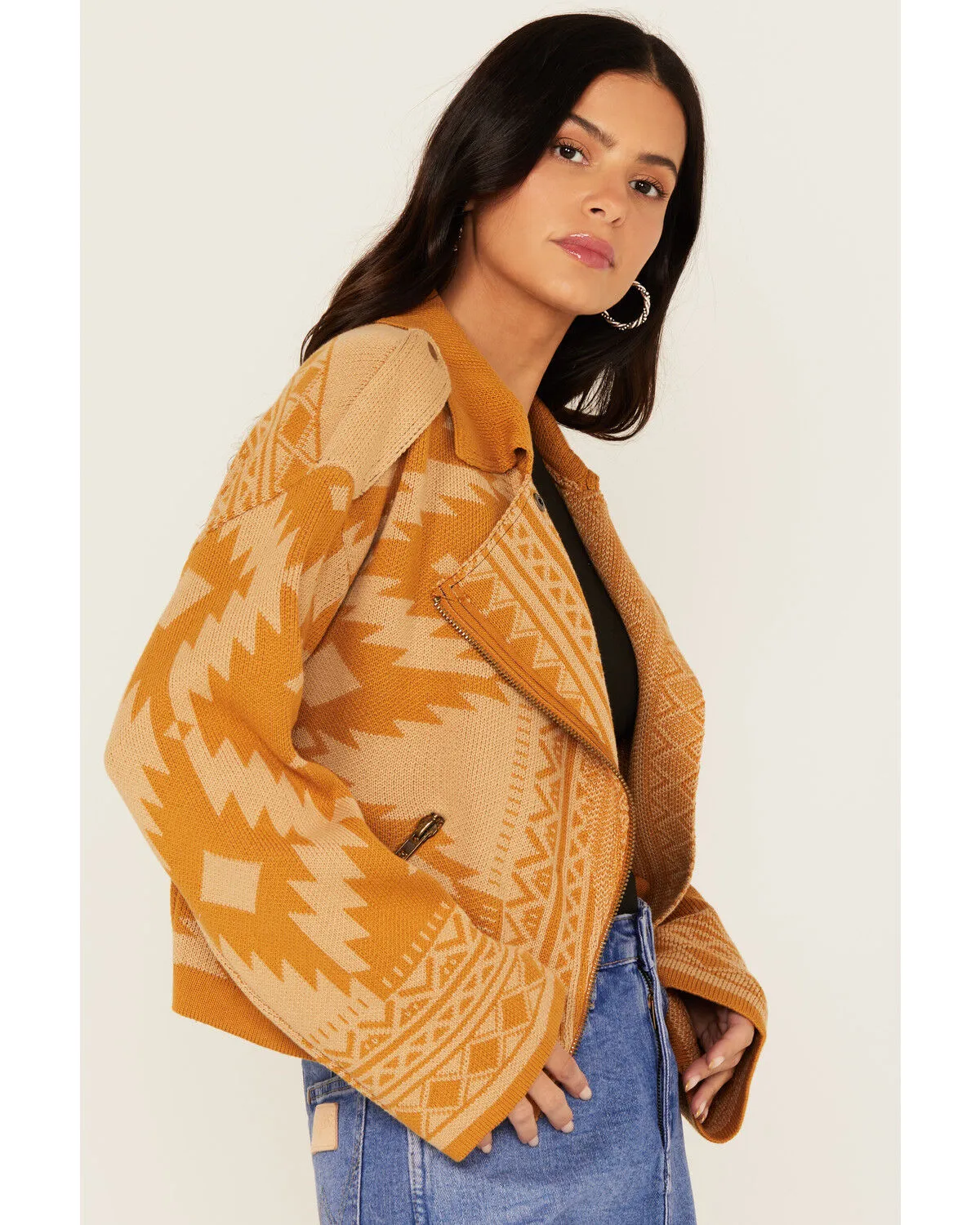 Product Name:  Miss Me Women's Southwestern Print Knit Moto Jacket