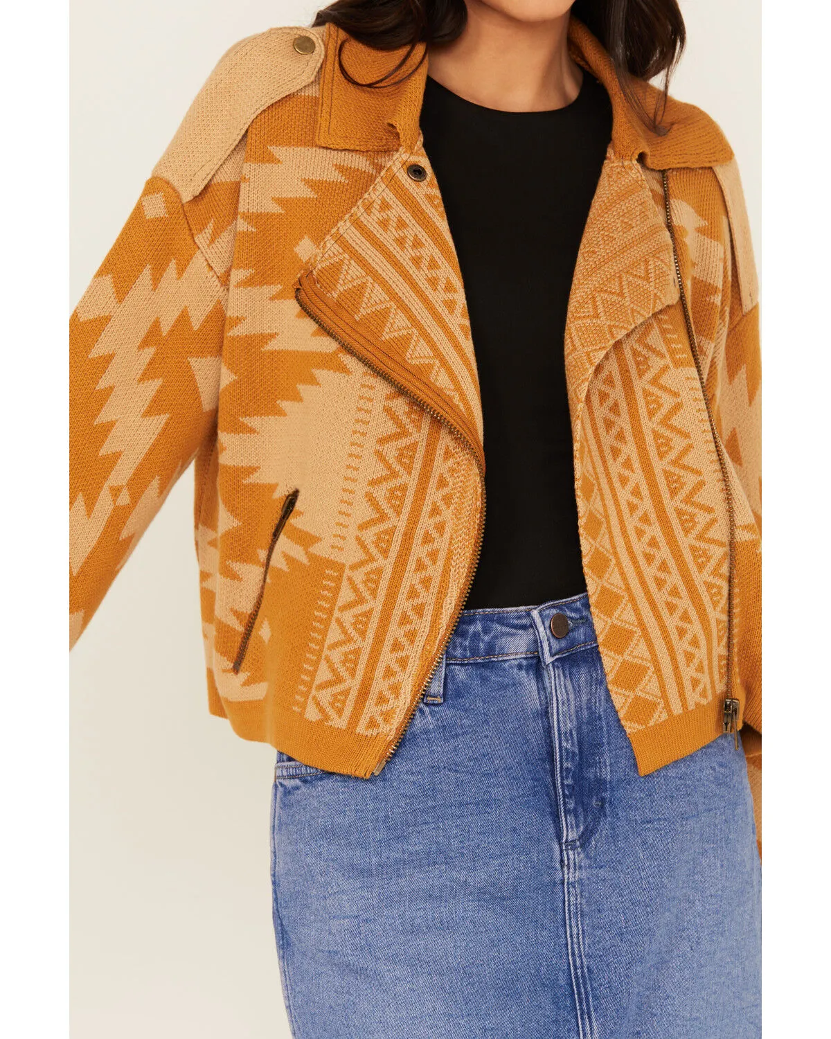 Product Name:  Miss Me Women's Southwestern Print Knit Moto Jacket