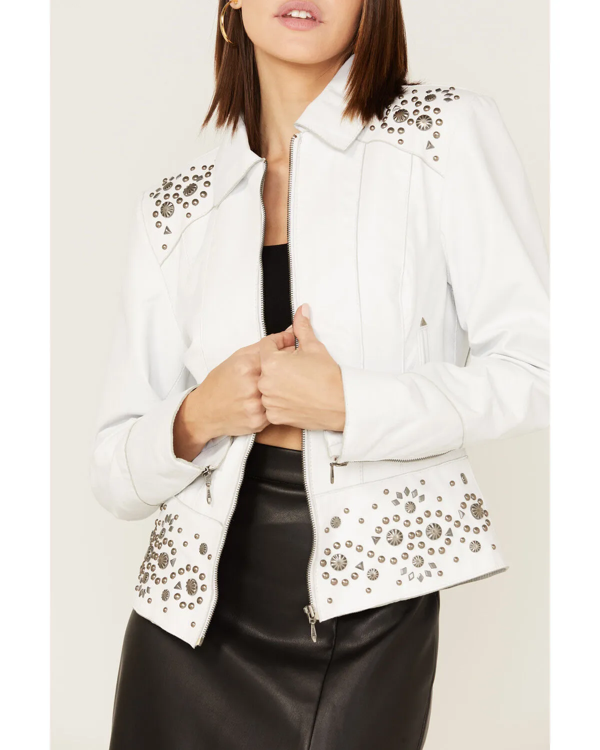 Product Name:  Sidran Women's Studded Moto Leather Jacket