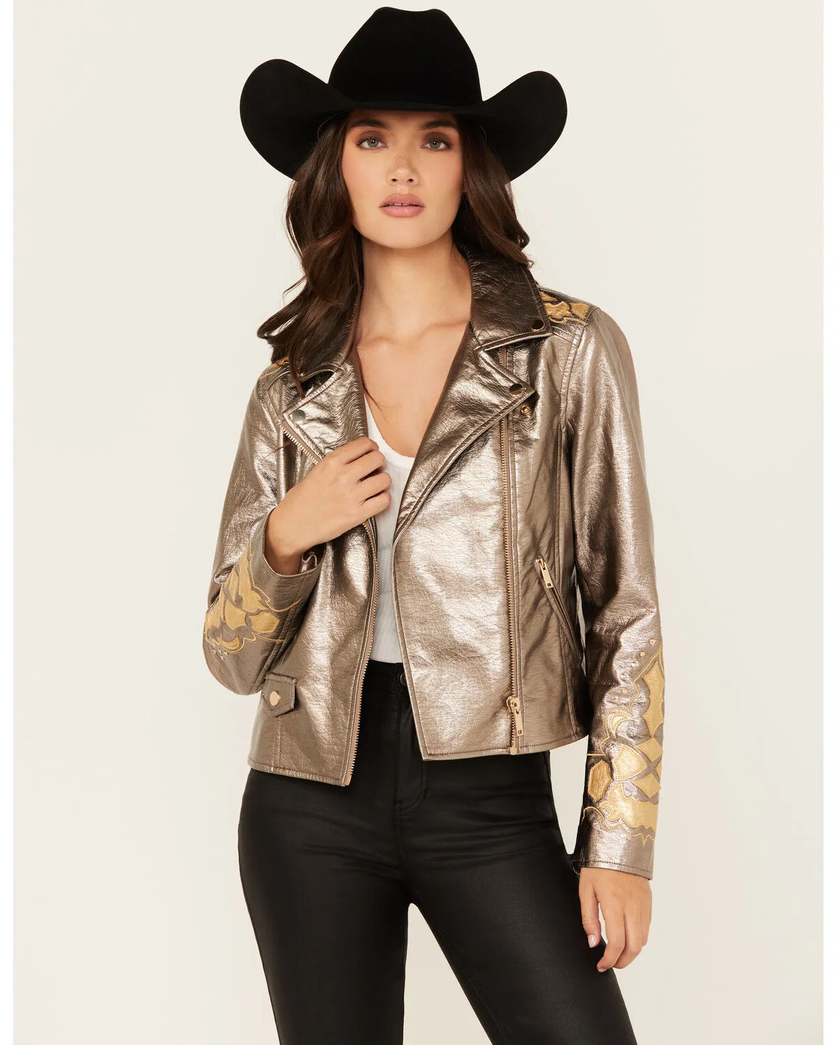 Product Name:  Stoosh Women's Metallic Faux Leather Moto Jacket