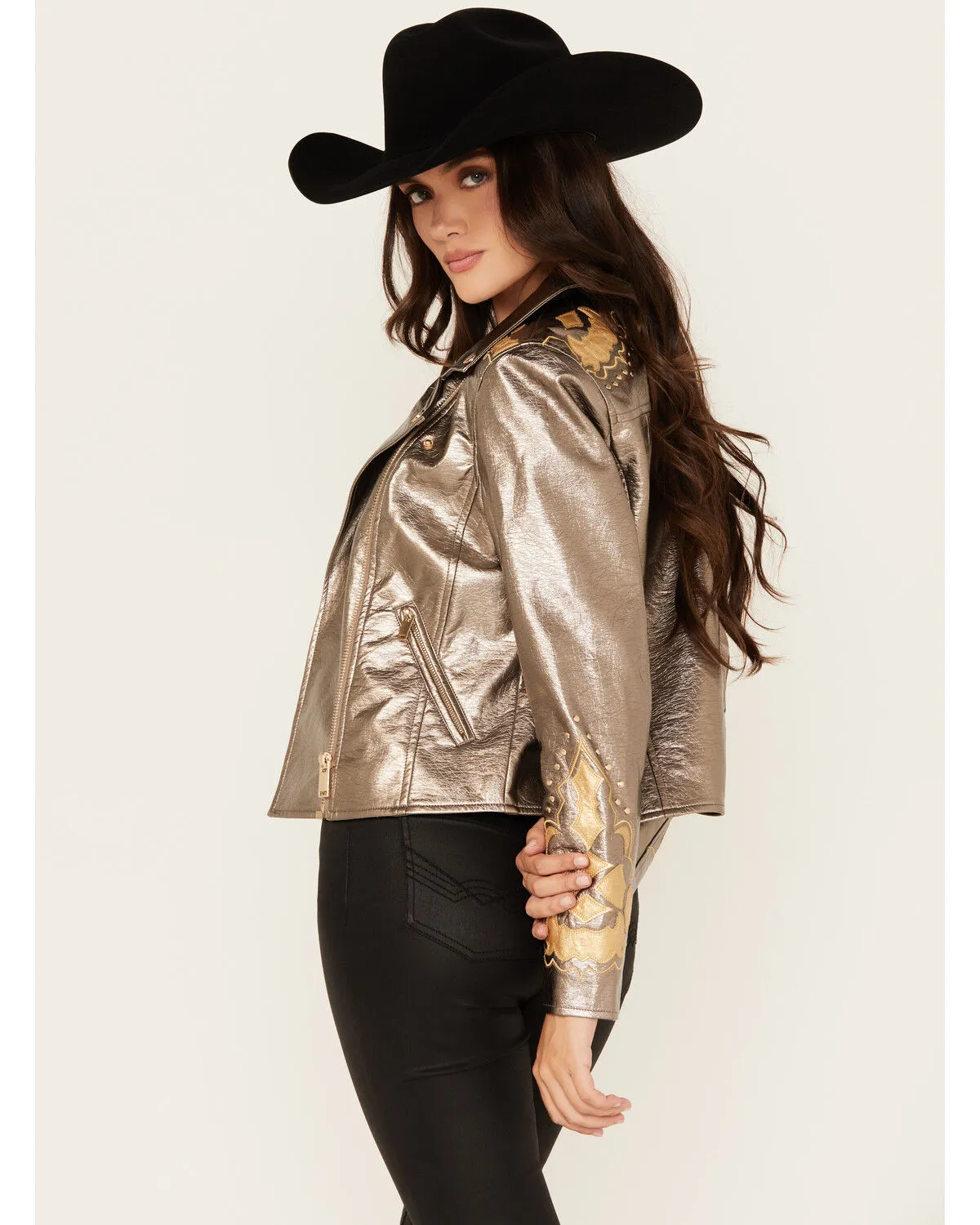 Product Name:  Stoosh Women's Metallic Faux Leather Moto Jacket