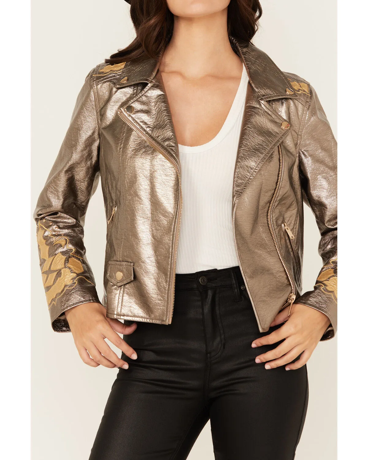 Product Name:  Stoosh Women's Metallic Faux Leather Moto Jacket