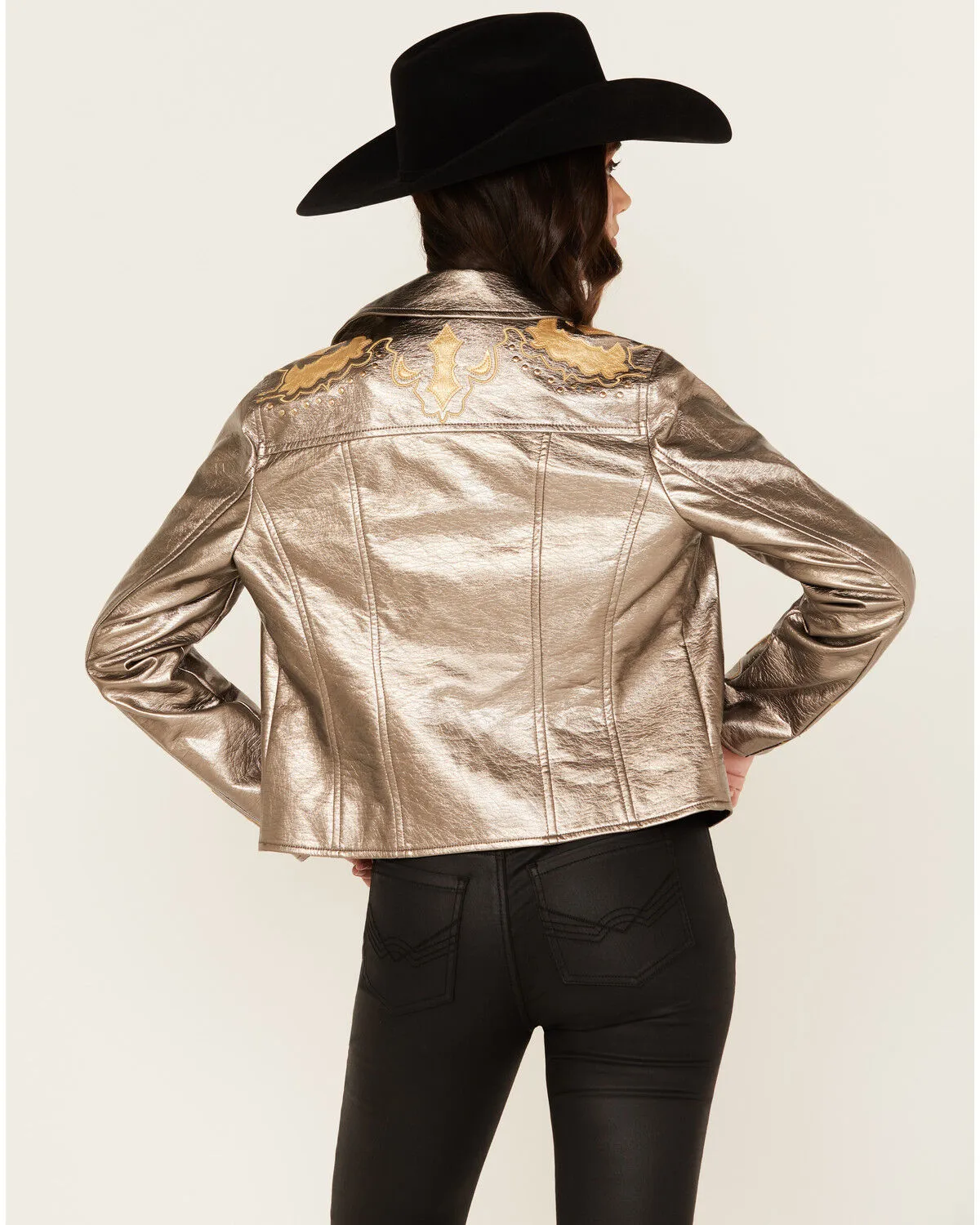 Product Name:  Stoosh Women's Metallic Faux Leather Moto Jacket