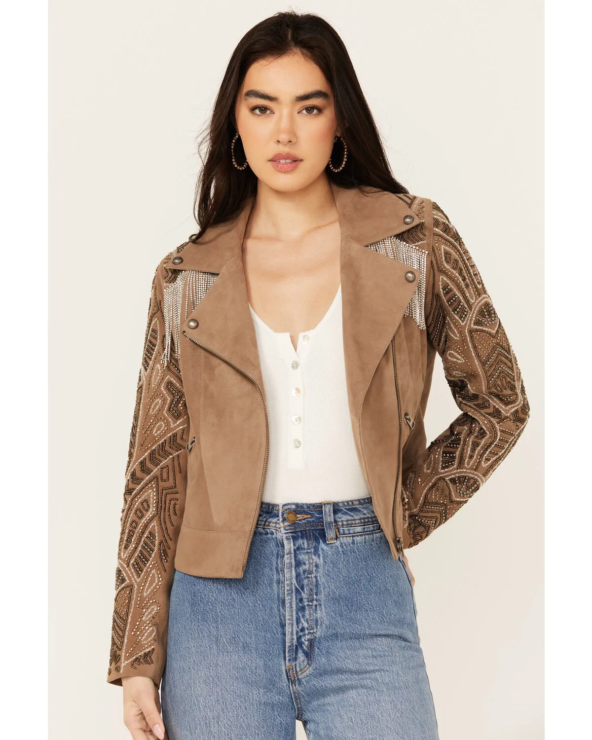 Product Name:  Wonderwest Women's Mountain Trail Embellished Suede Moto Jacket