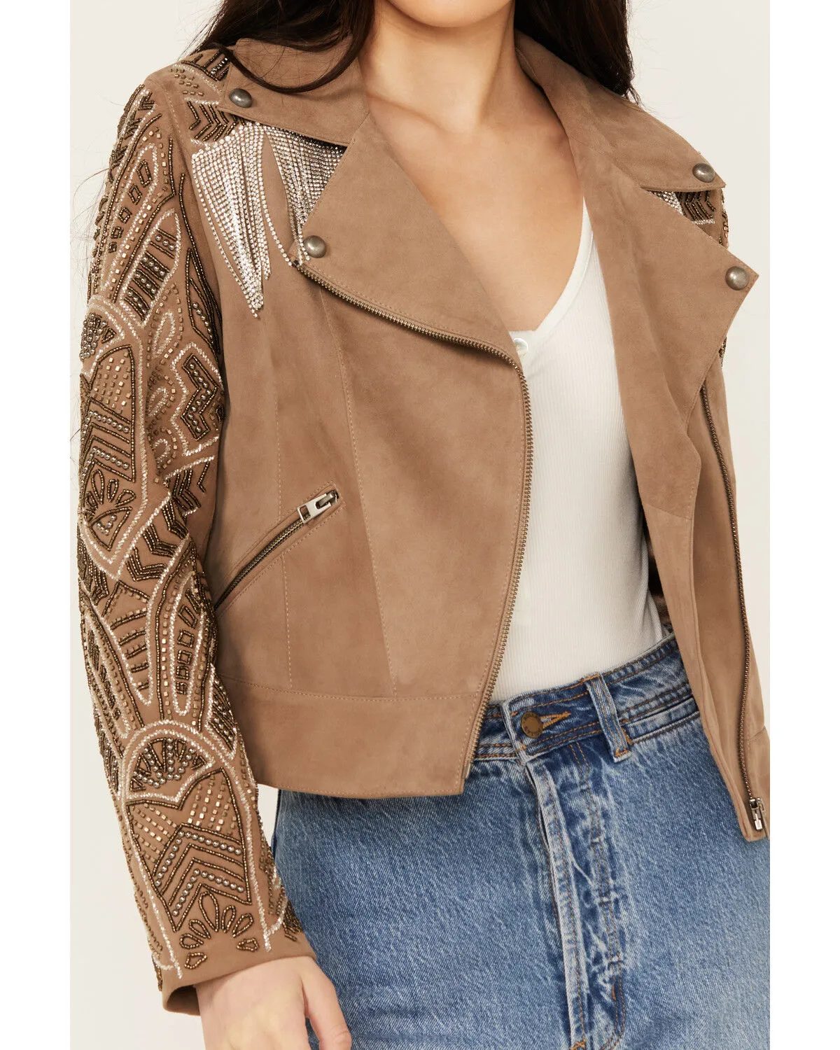 Product Name:  Wonderwest Women's Mountain Trail Embellished Suede Moto Jacket