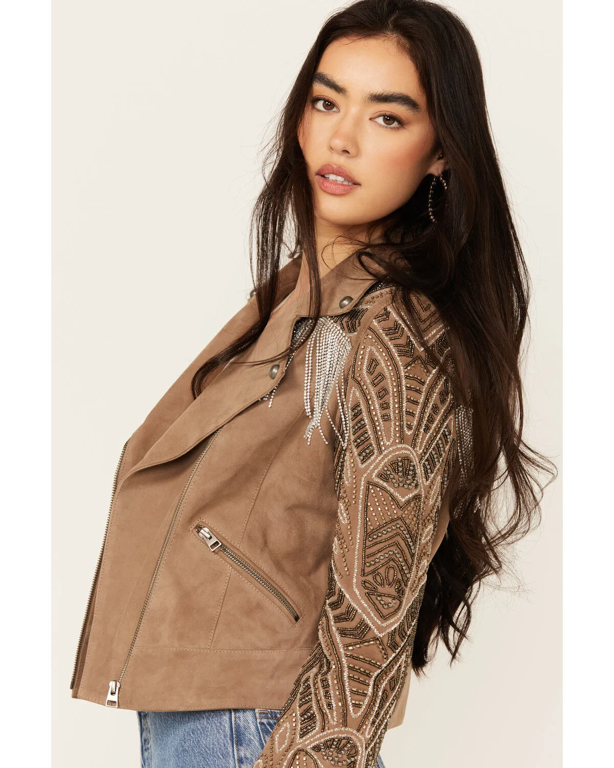 Product Name:  Wonderwest Women's Mountain Trail Embellished Suede Moto Jacket