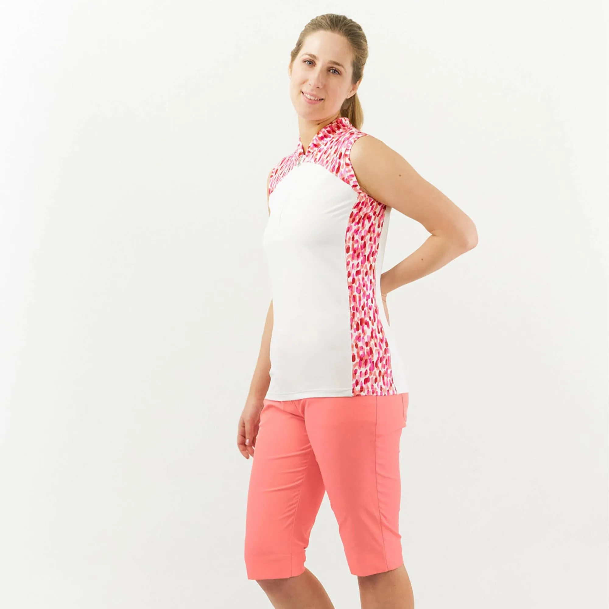 Pure Golf Freda Sleeveless Ladies Golf Polo Shirt Petal Polka