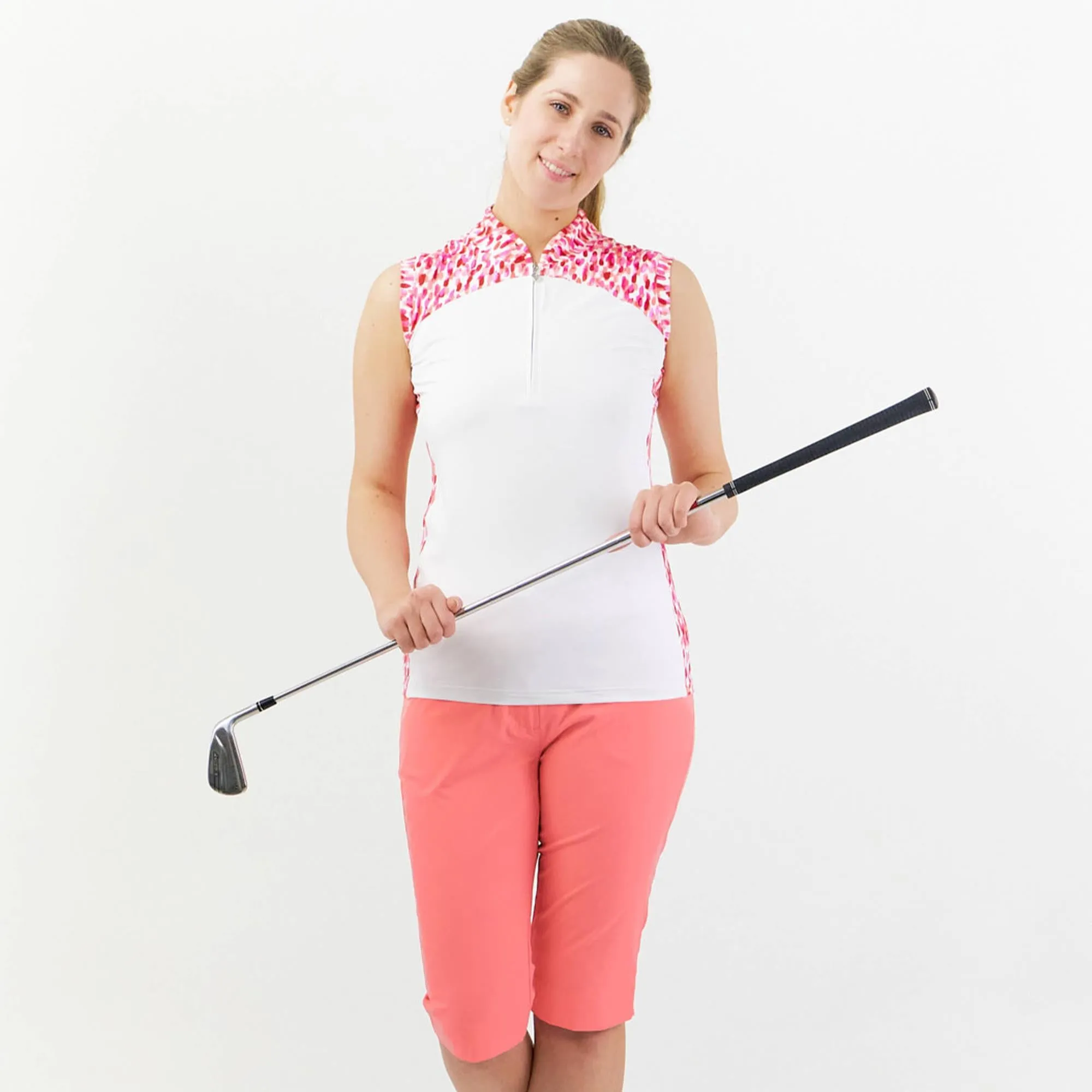 Pure Golf Freda Sleeveless Ladies Golf Polo Shirt Petal Polka