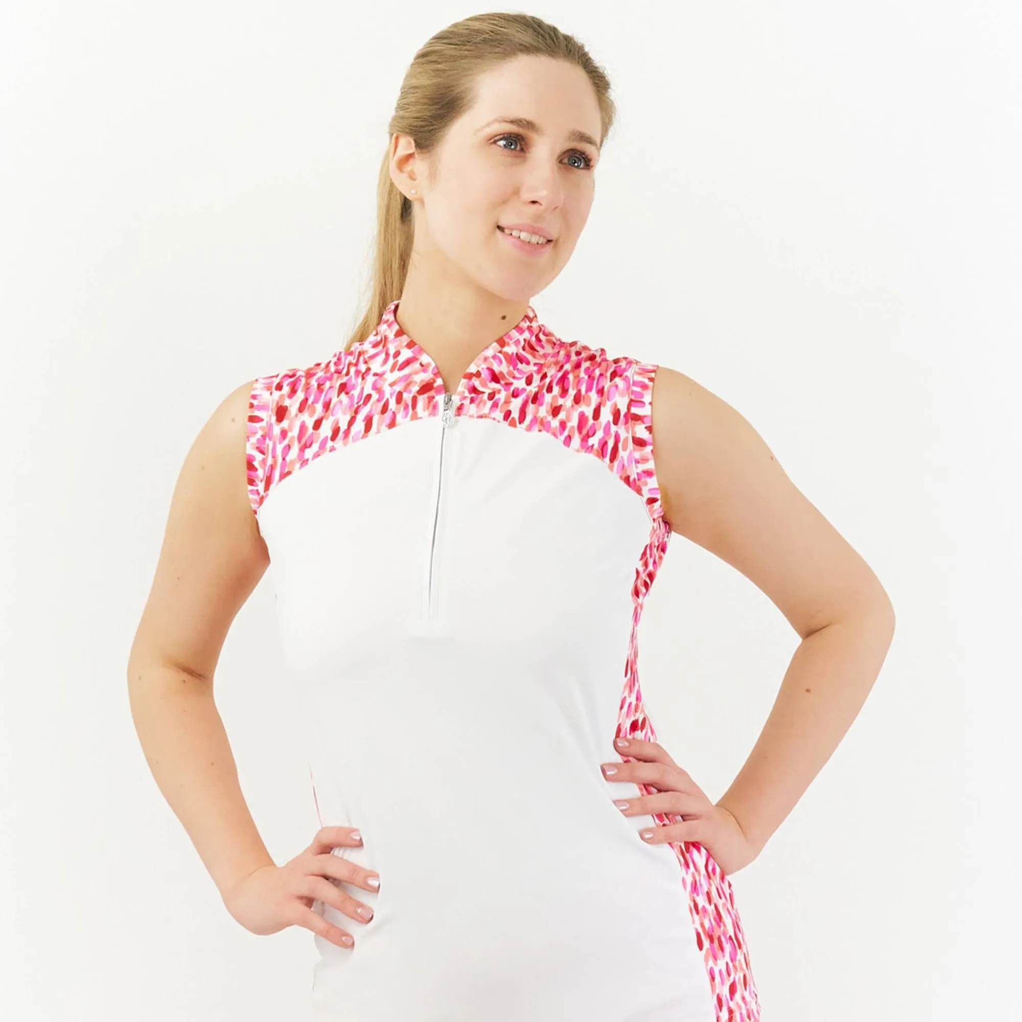 Pure Golf Freda Sleeveless Ladies Golf Polo Shirt Petal Polka