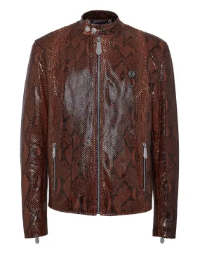 Python Leather Moto Jacket