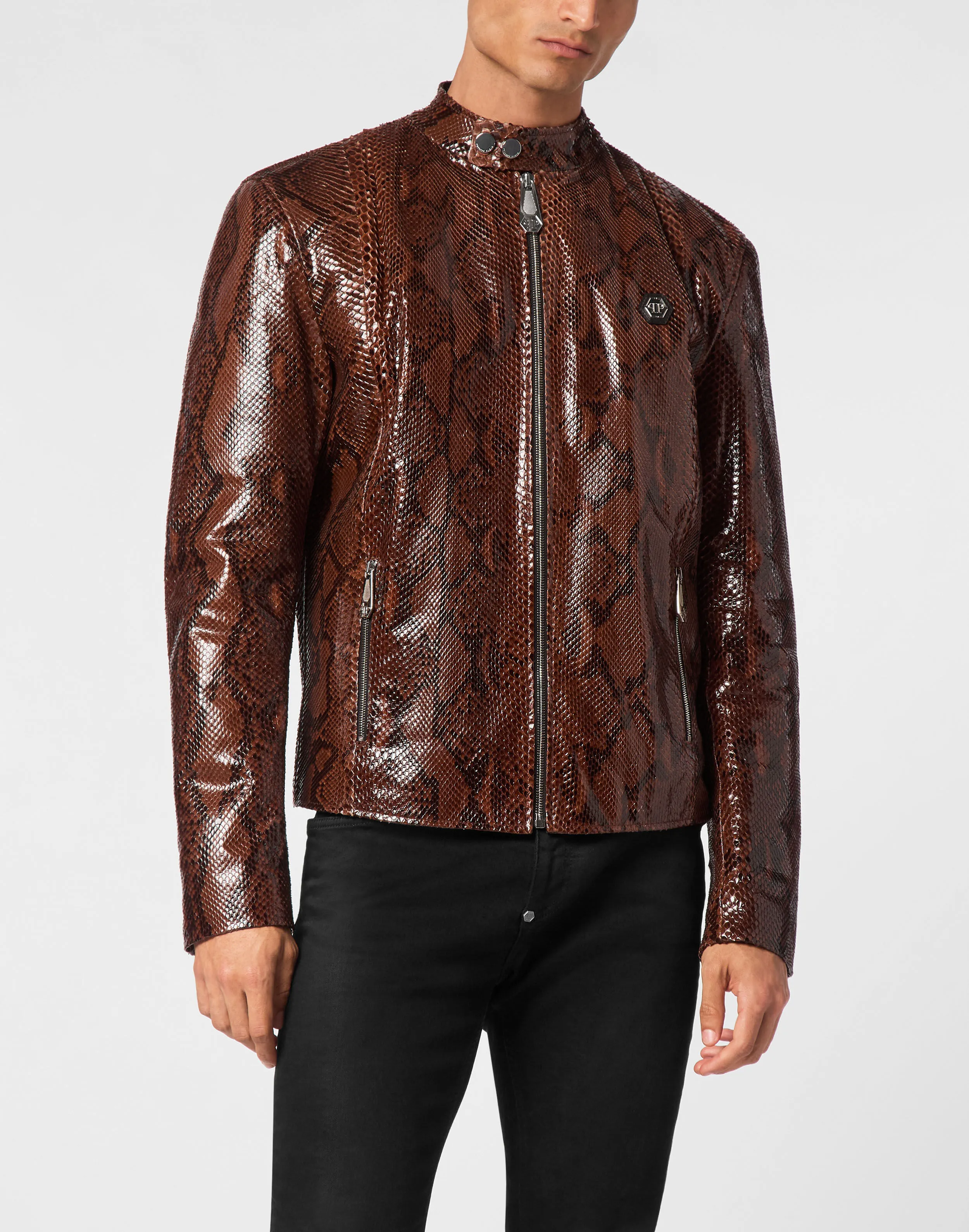 Python Leather Moto Jacket