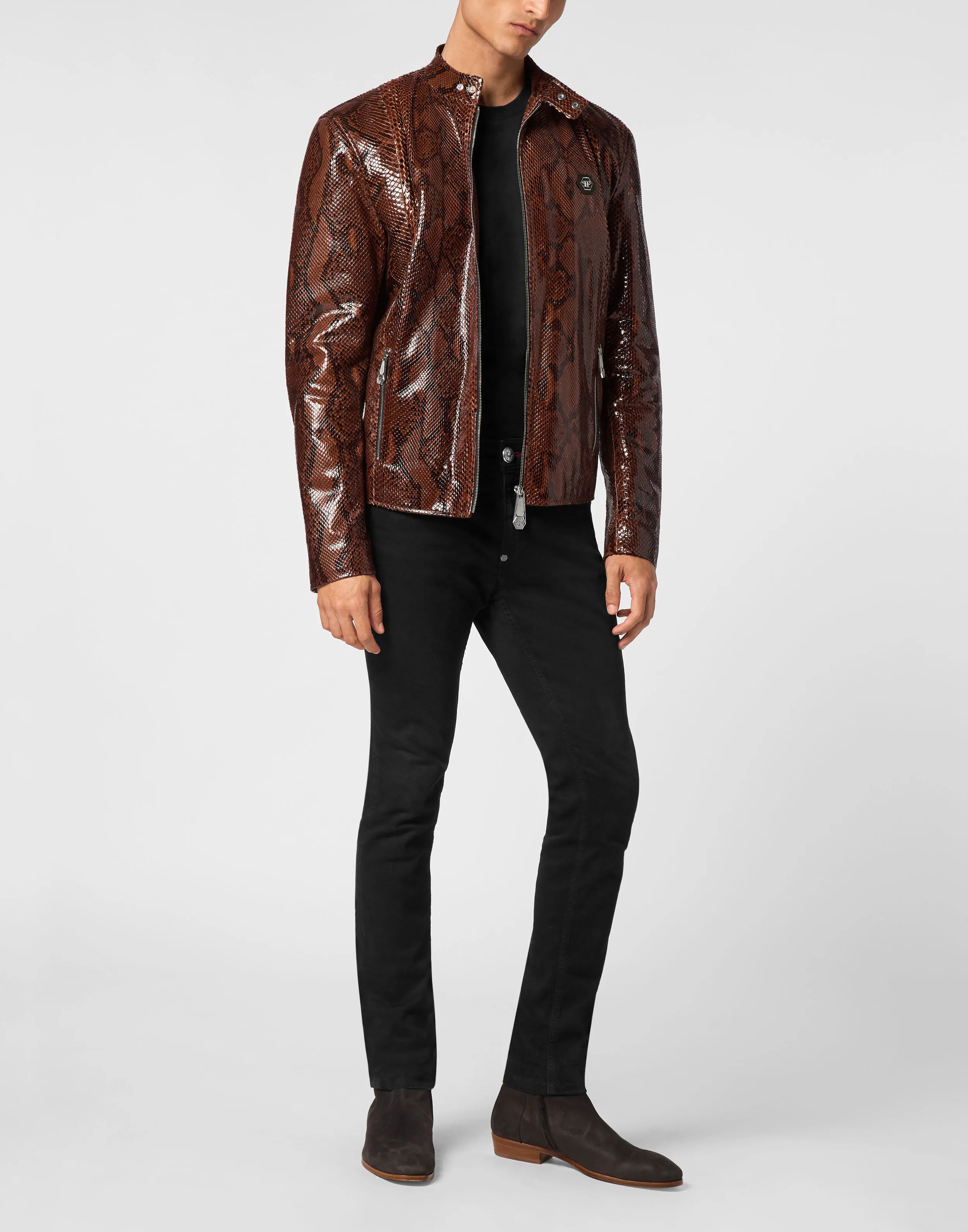 Python Leather Moto Jacket