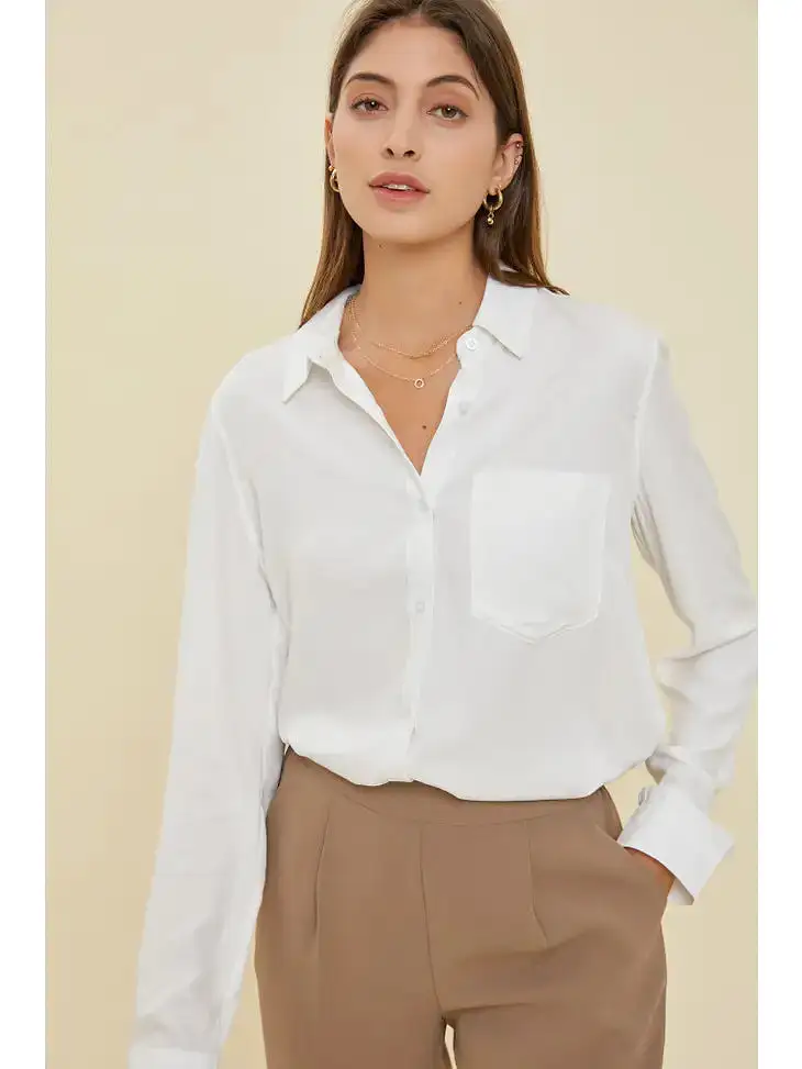 Rayon Button Down Classic Shirt- Off White