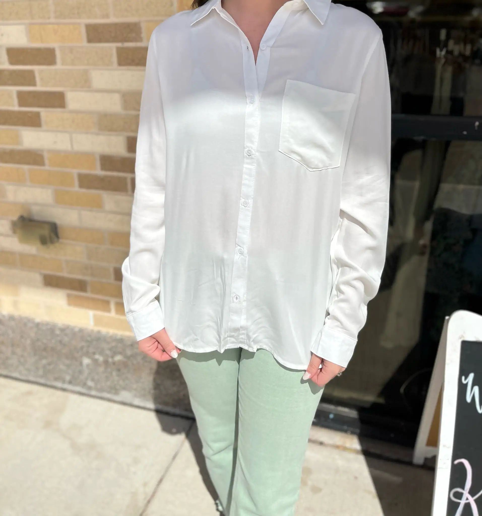 Rayon Button Down Classic Shirt- Off White