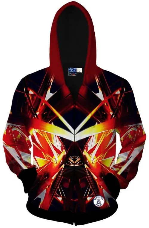 Red Orange Triangle Fire Long Sleeves Mens Jacket Winter Hooded Hoodies