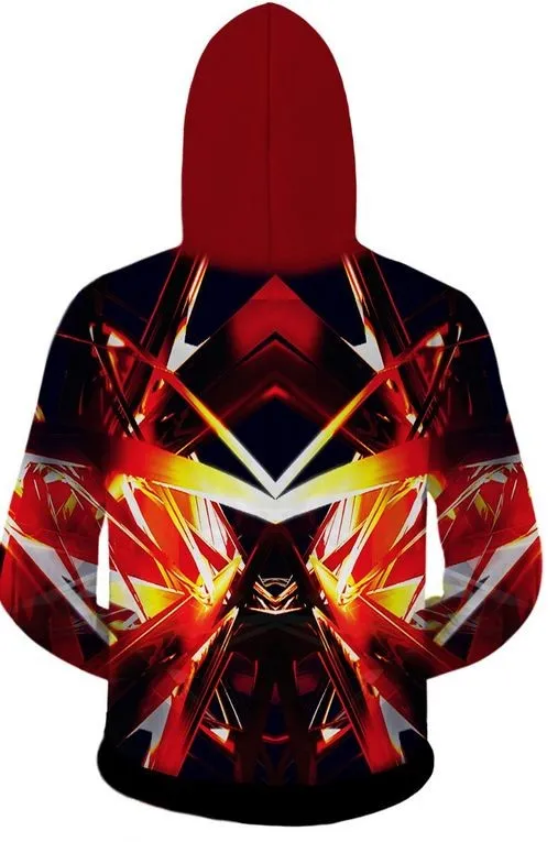 Red Orange Triangle Fire Long Sleeves Mens Jacket Winter Hooded Hoodies