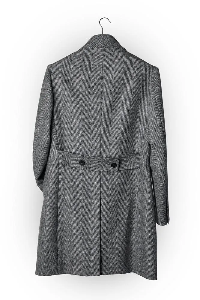 Roman Shawl Coat - Grey Wide Herringbone Lambs Wool