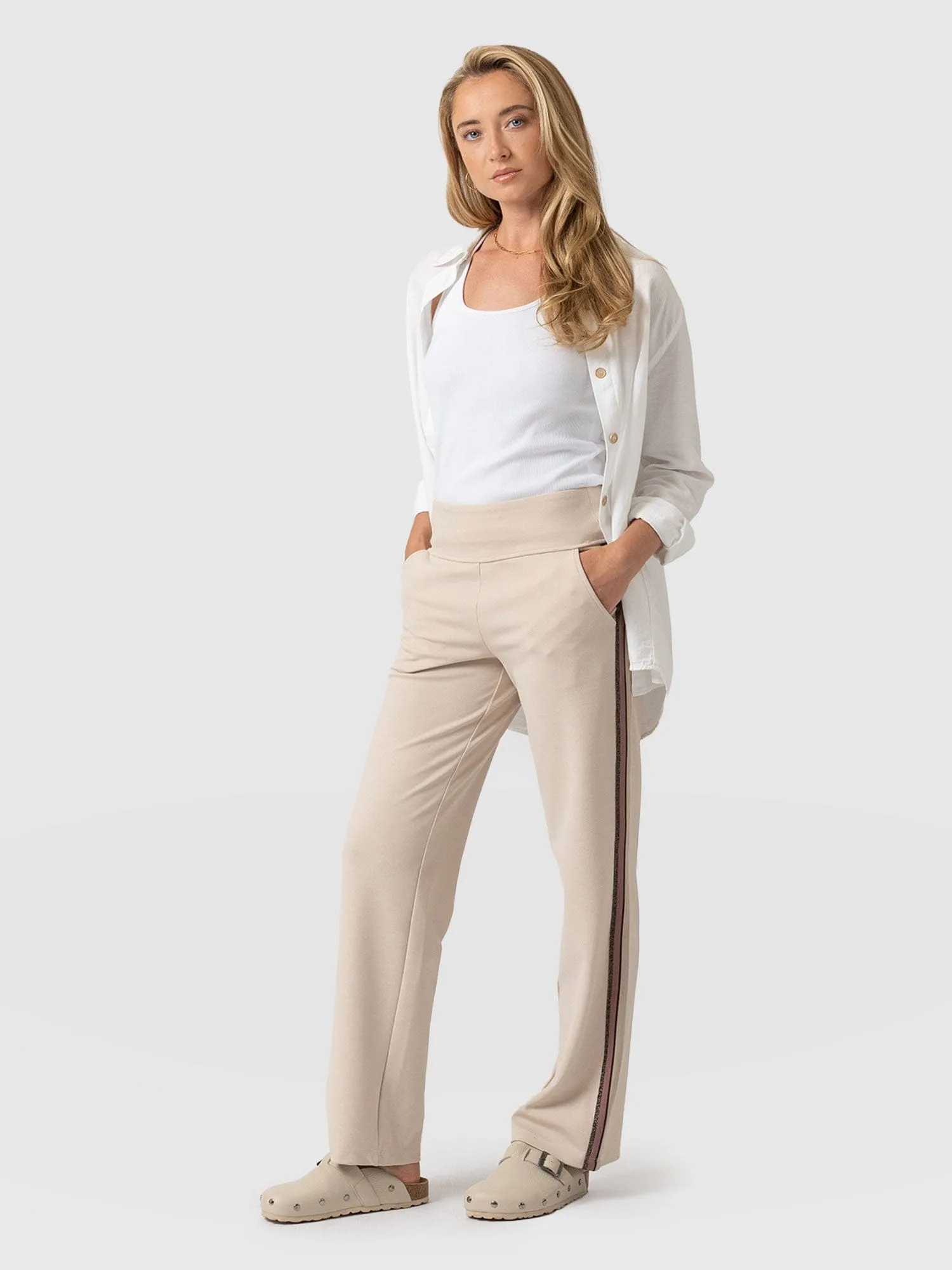 Runway Pant - Light Beige - Gold Lurex Stripe