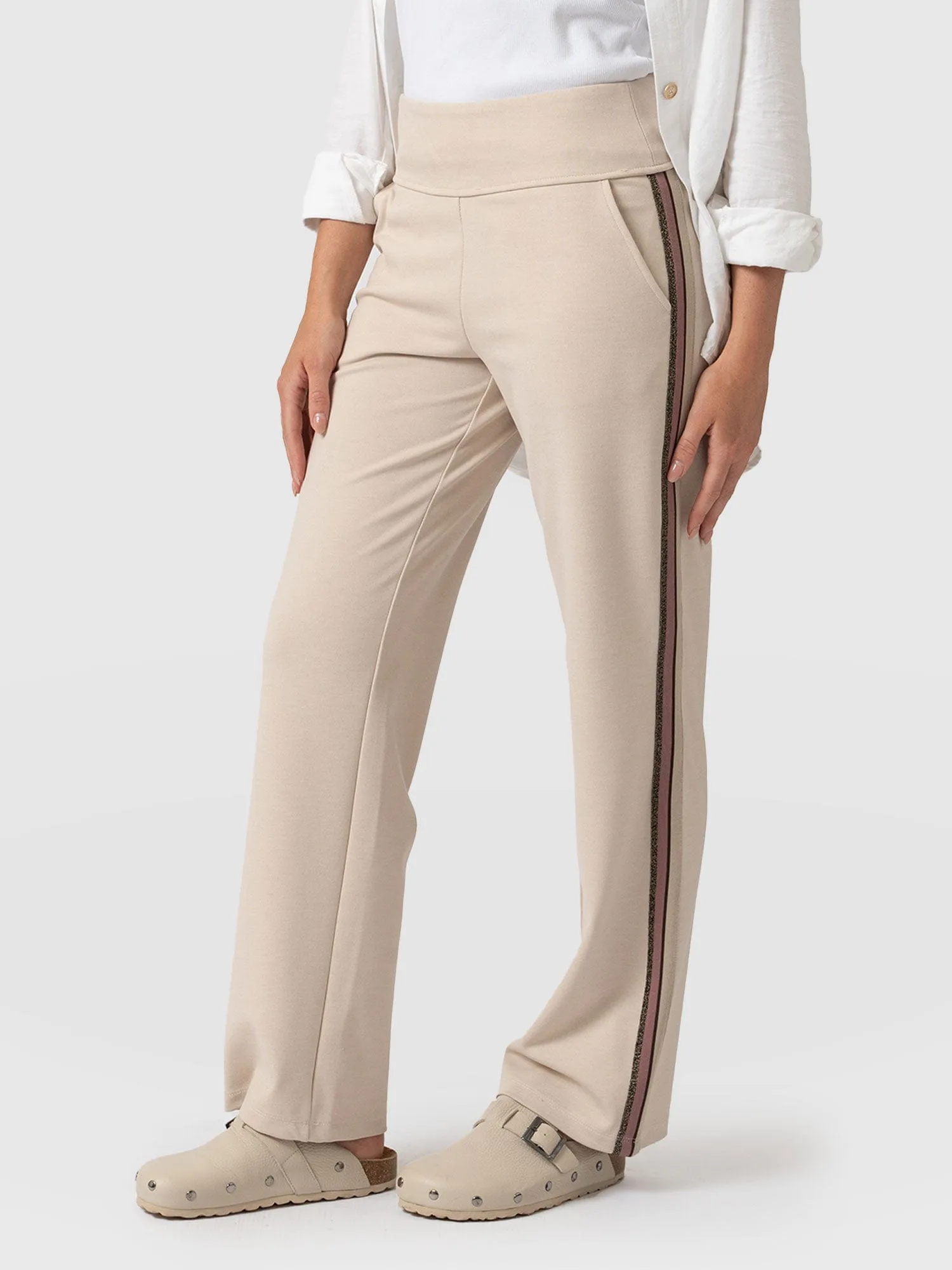 Runway Pant - Light Beige - Gold Lurex Stripe