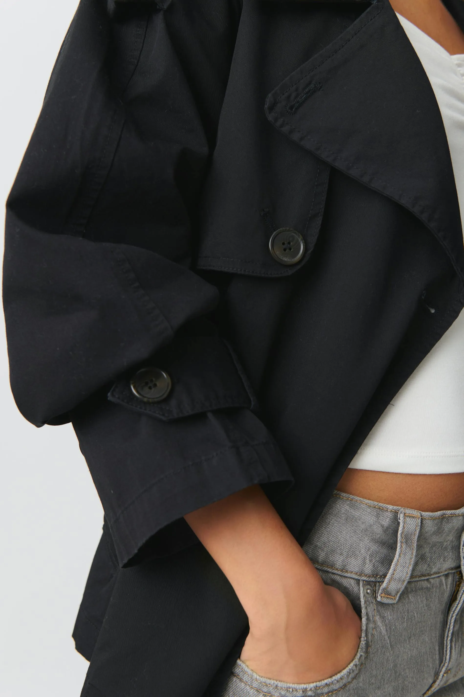 Short belted trench coat