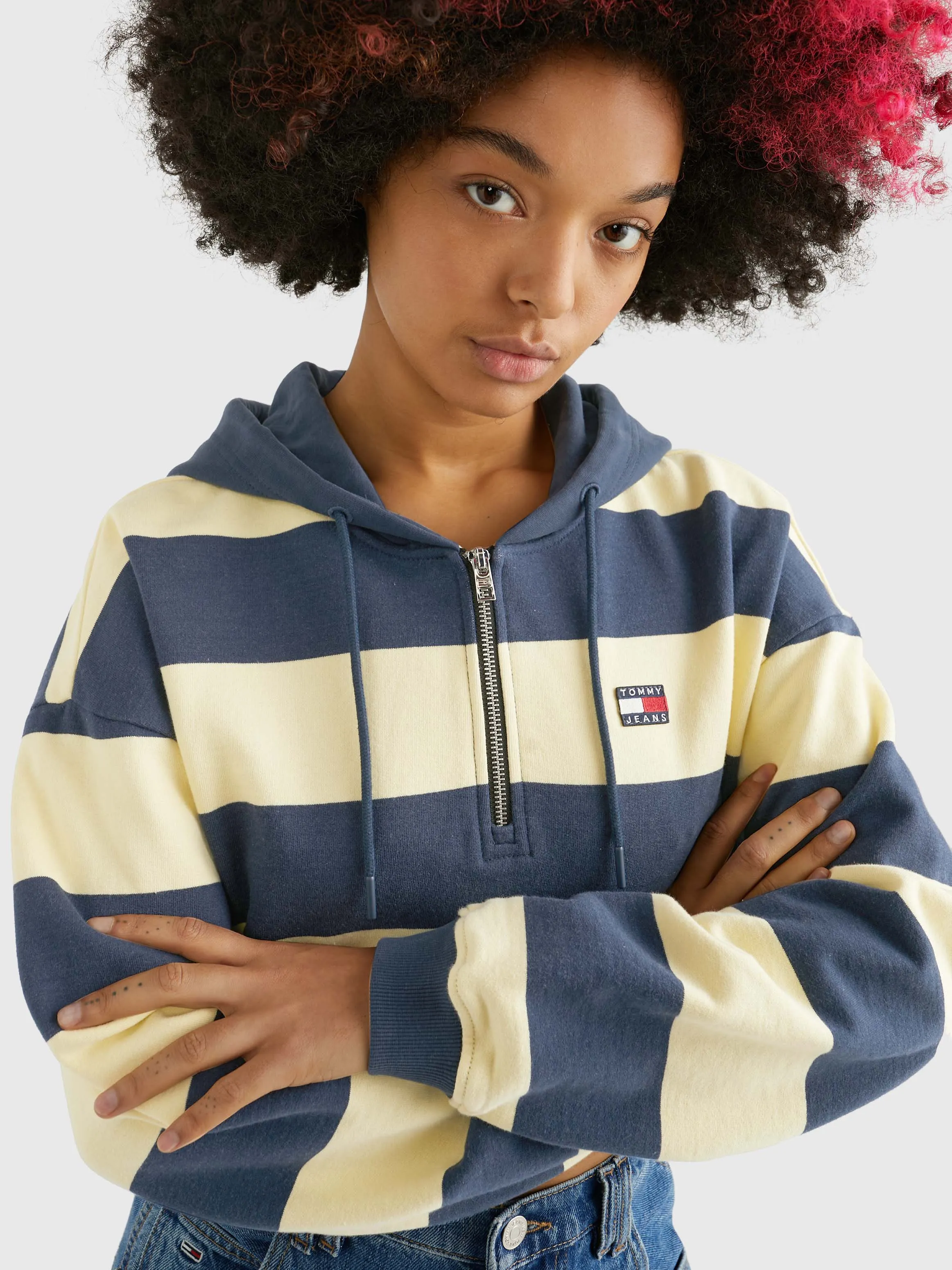 Stripe Quarter-Zip Cropped Hoodie | Sweatshirts & Hoodies | Tommy Jeans