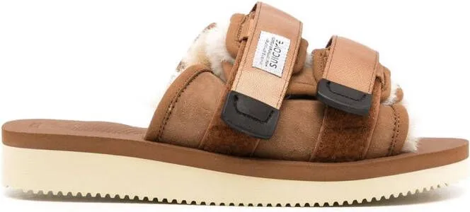 Suicoke Moto shearling-trim slides Brown