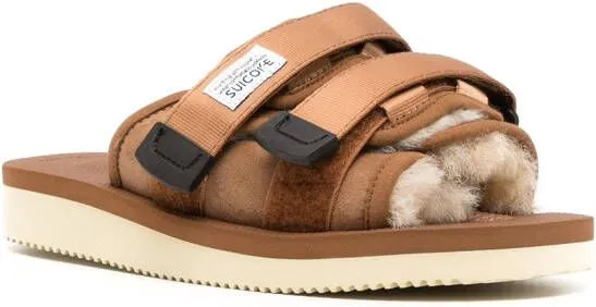 Suicoke Moto shearling-trim slides Brown