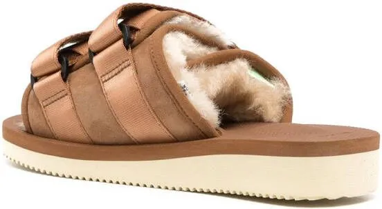 Suicoke Moto shearling-trim slides Brown