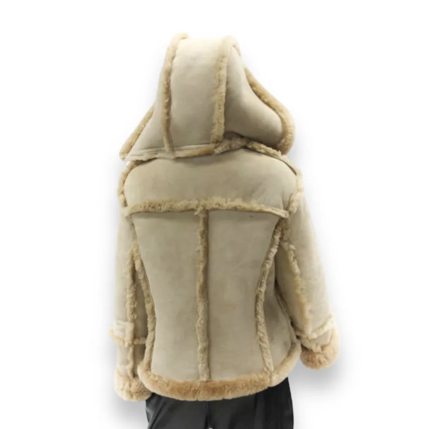 Tan Moto Shearling with Hood - Daniel's Leather