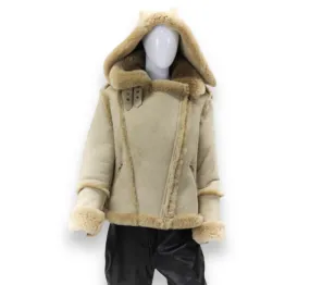 Tan Moto Shearling with Hood - Daniel's Leather