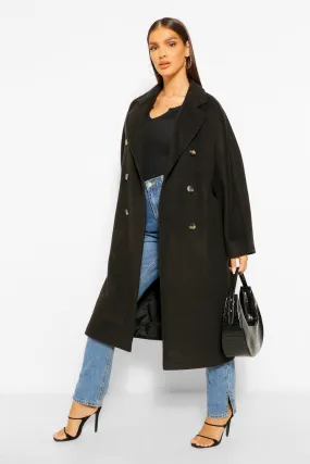 Textured Twill Wool Look Double Breasted Coat