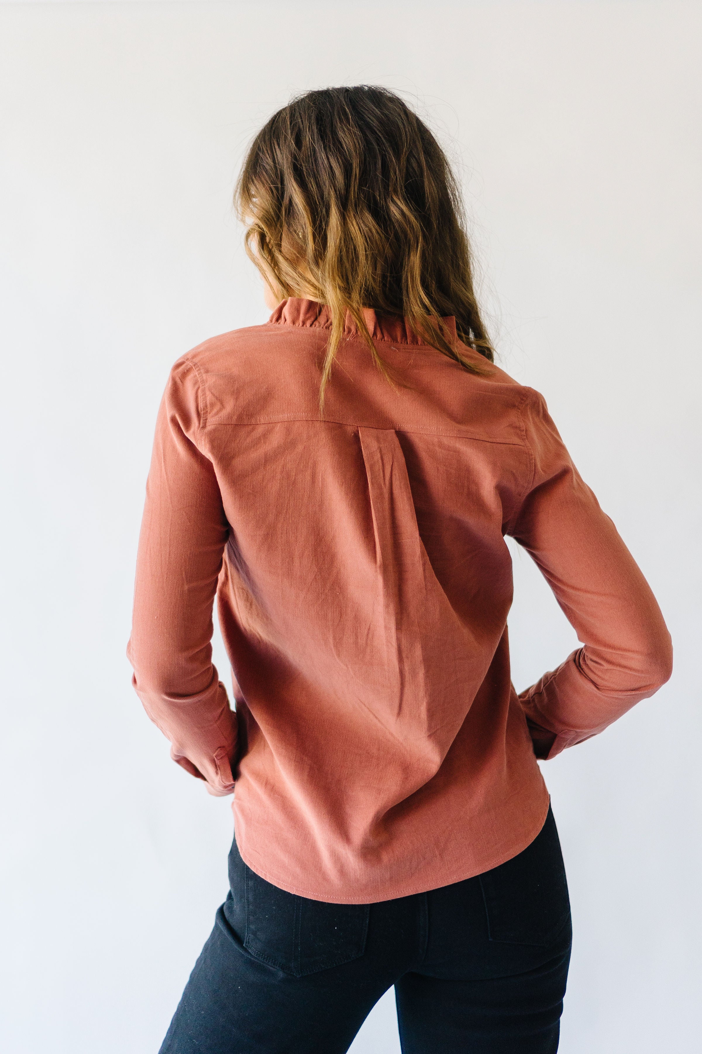 The Alexia Ruffle Collar Shacket in Rust