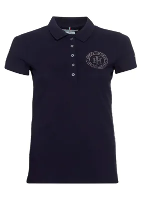 Tommy Hilfiger Women Crystal TH Logo Polo Navy