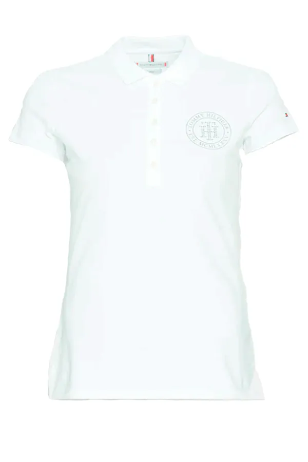 Tommy Hilfiger Women Crystal TH Logo Polo White