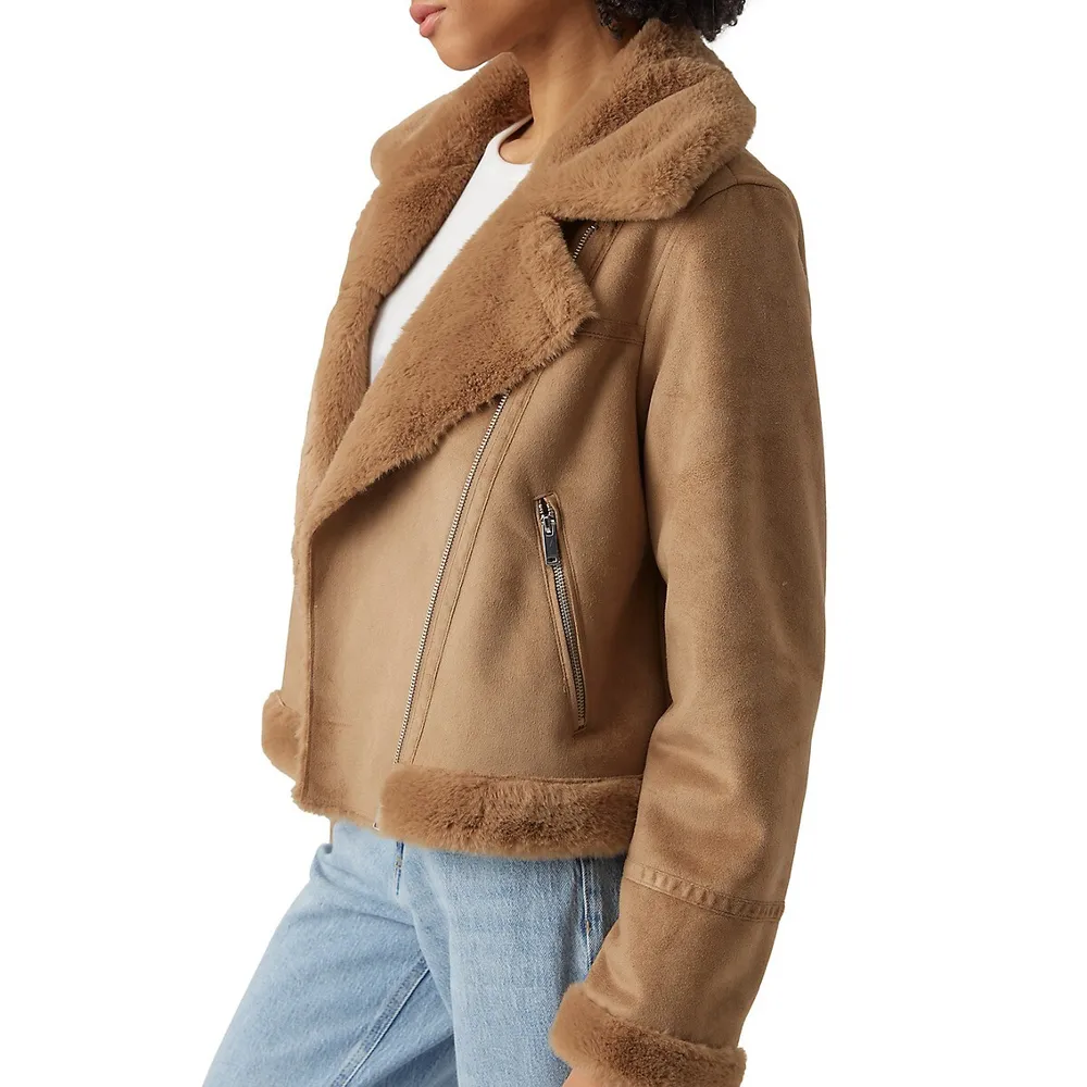 VERO MODA Peggy Faux Suede and Shearling Moto Jacket