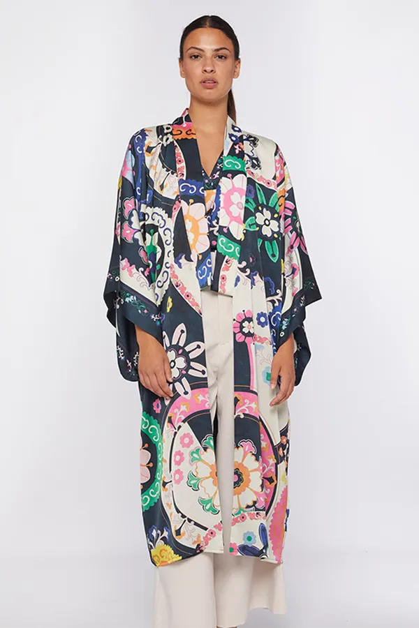 Vilagallo KIMONI SUZANI LARGE FLORAL PRINT COAT