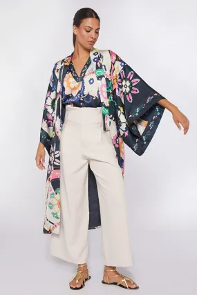 Vilagallo KIMONI SUZANI LARGE FLORAL PRINT COAT