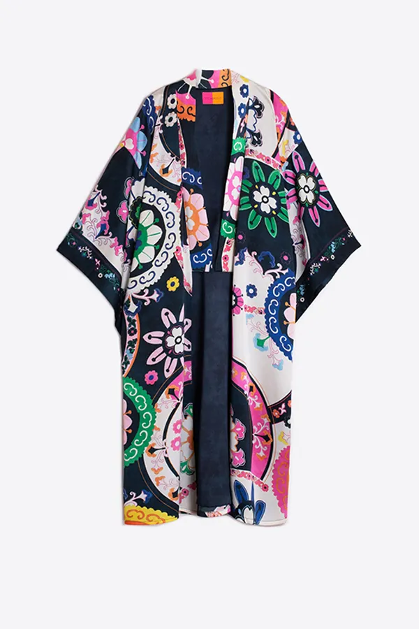 Vilagallo KIMONI SUZANI LARGE FLORAL PRINT COAT