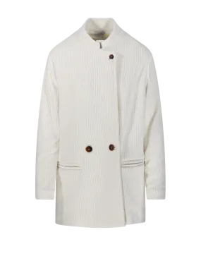 WOMAN FORTE FORTE WHITE POLYESTER KNITTED CORDUROY COAT