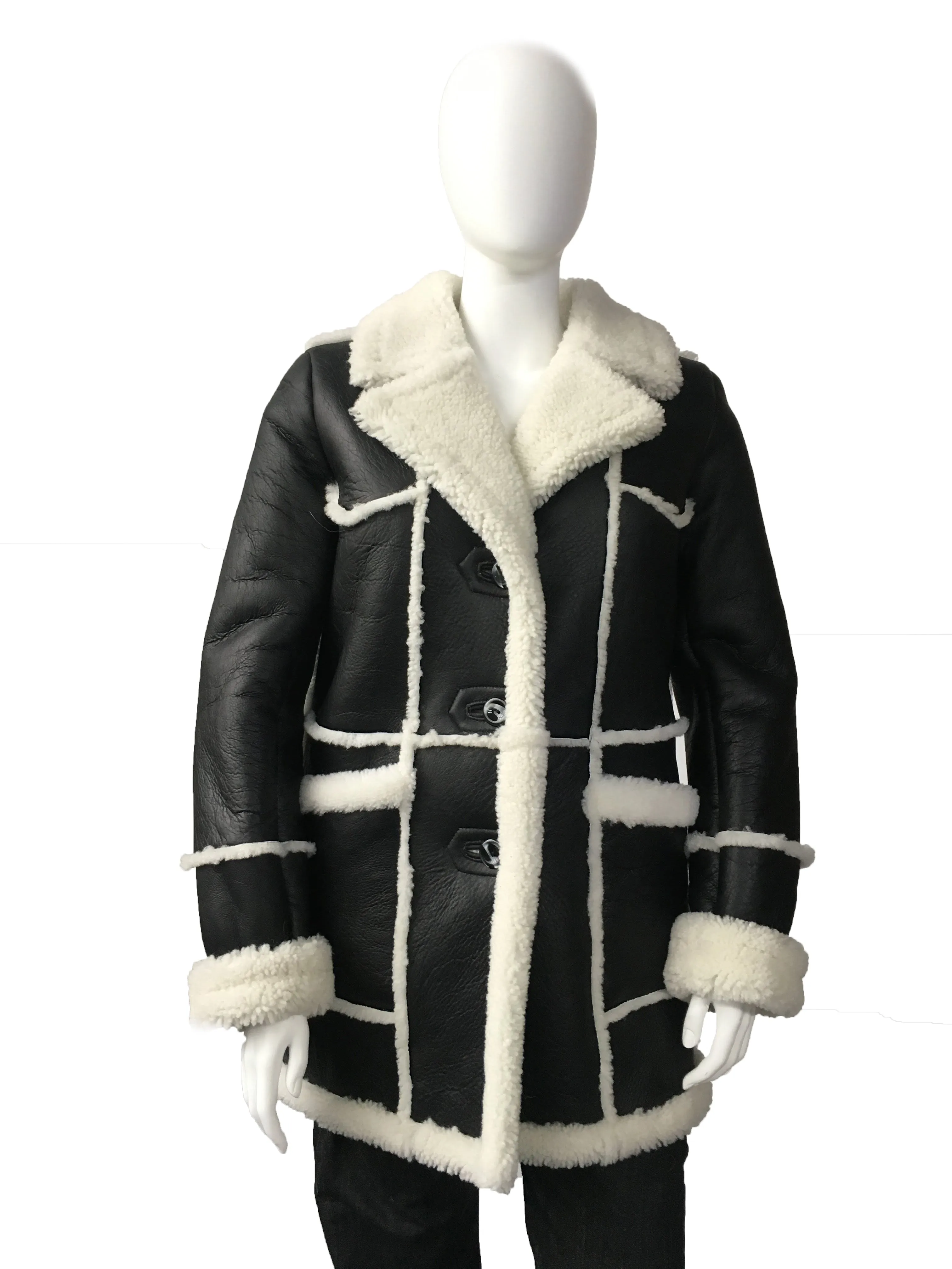 Women's Sheepskin Shearling Lambs Fur Leather Marlboro Coat Style #1030