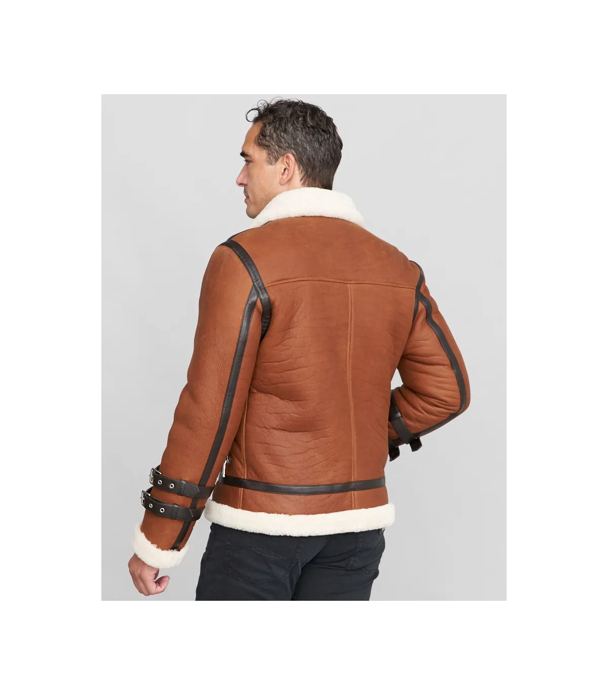 Wyatt Shearling Sheepskin Moto Jacket in Brown: FurHatWorld.com