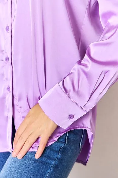 Zenana Satin Button Down Long Sleeve Shirt